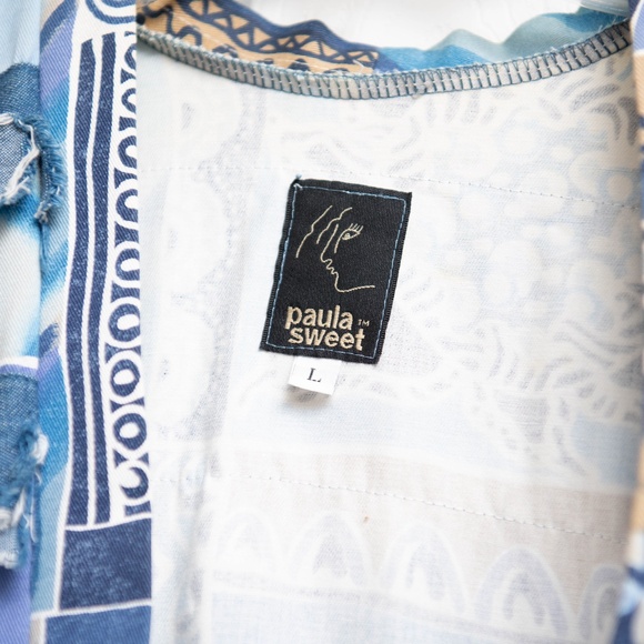 VTG Paula Sweet Light Denim Fringe Jacket Boho Art Pastel 2-Button 80's Jacket L - Picture 4 of 5